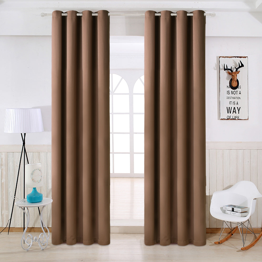 TEKAMON Thermal Insulated Blackout Grommet Curtains for Living Room/Be