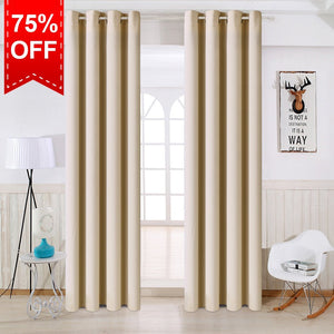 TEKAMON Thermal Insulated Blackout Grommet Curtains for Living Room/Bedroom (Cream)