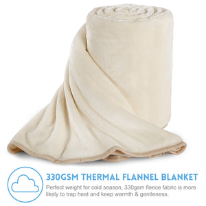 Fleece Blanket Super Soft Warm Extra Silky Lightweight Bed Blanket, Couch Blanket, Travelling and Camping Blanket (Ivory)