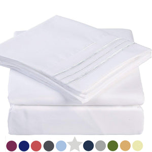 Microfiber Bed Sheet Set - Made Of 1800 Thread Count 100% Microfiber Polyester - Extra Deep Pocket - Stain Resistant, Warm, Breathable And Hypoallergenic - 3/4 Piece (White) - TEKAMON
