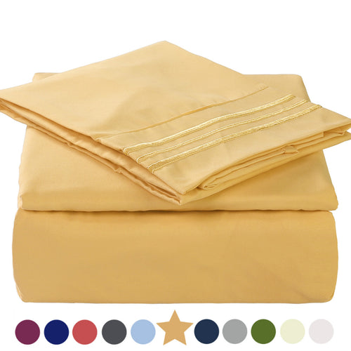 Microfiber Bed Sheet Set - Made Of 1800 Thread Count 100% Microfiber Polyester - Extra Deep Pocket - Stain Resistant, Warm, Breathable And Hypoallergenic - 3/4 Piece (Gold) - TEKAMON