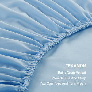 Microfiber Bed Sheet Set - Made Of 1800 Thread Count 100% Microfiber Polyester - Extra Deep Pocket - Stain Resistant, Warm, Breathable And Hypoallergenic - 3/4 Piece (Lake Blue) - TEKAMON