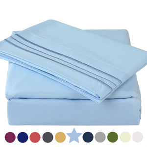 Microfiber Bed Sheet Set - Made Of 1800 Thread Count 100% Microfiber Polyester - Extra Deep Pocket - Stain Resistant, Warm, Breathable And Hypoallergenic - 3/4 Piece (Lake Blue) - TEKAMON